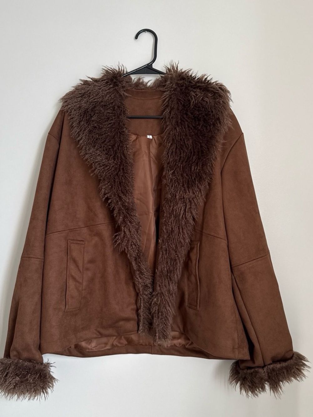 ARIANA GRANDE SNL INSPIRED SHEIN Brown Faux-Suede jacket with faux fur trim